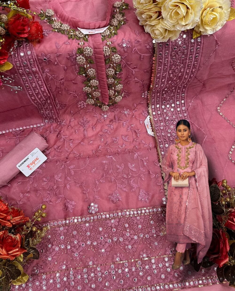 FEPIC C-1274 ORGANZA EMBROIDERED PAKISTANI SEMI STITCHED SUITS AT WHoLESALE RATES ONLINE - Image 4