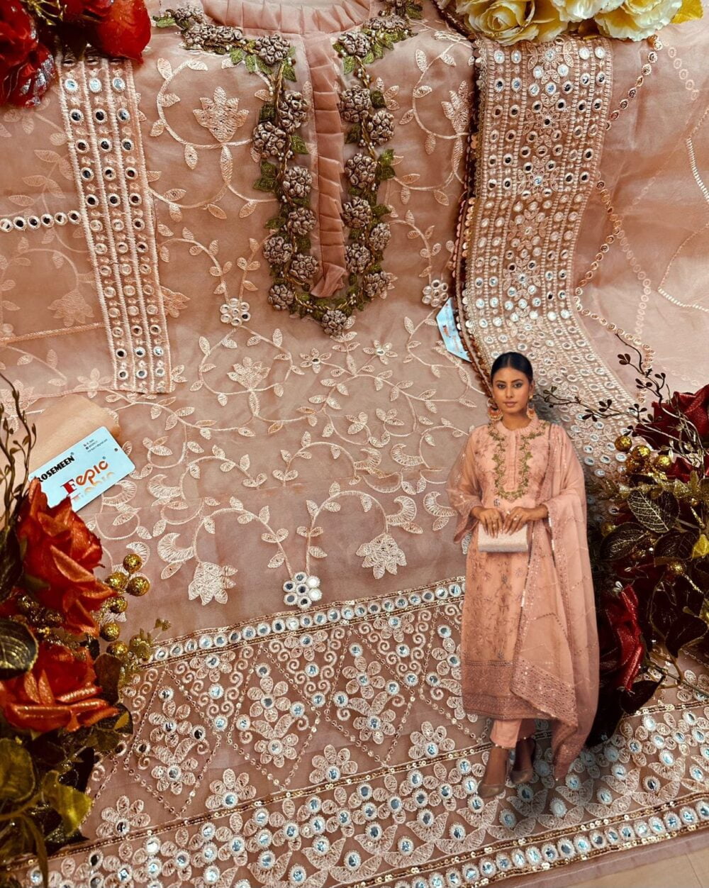 FEPIC C-1274 ORGANZA EMBROIDERED PAKISTANI SEMI STITCHED SUITS AT WHoLESALE RATES ONLINE - Image 3