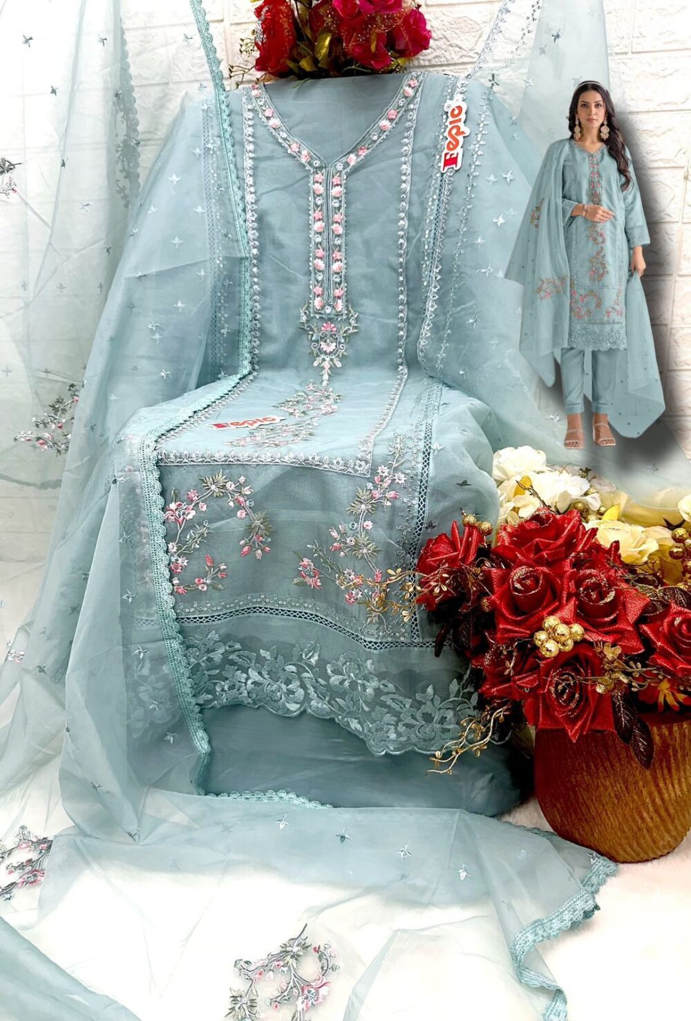 FEPIC C-1605 ROSEMEEN ORGANZA EMBROIDERED PAKISTANI SUITS ONLINE - Image 4