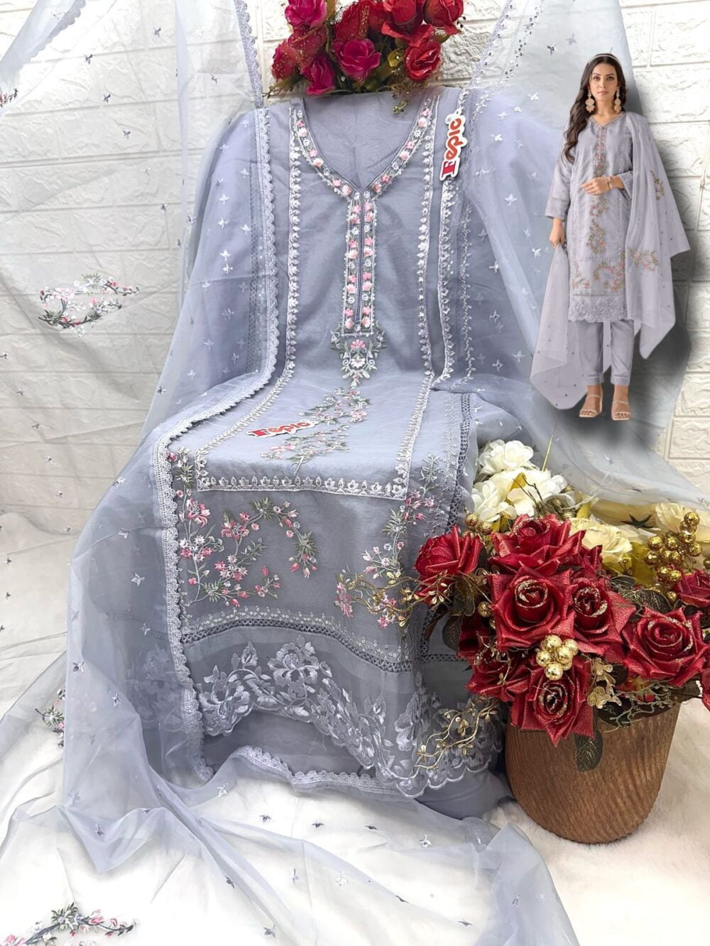 FEPIC C-1605 ROSEMEEN ORGANZA EMBROIDERED PAKISTANI SUITS ONLINE - Image 7