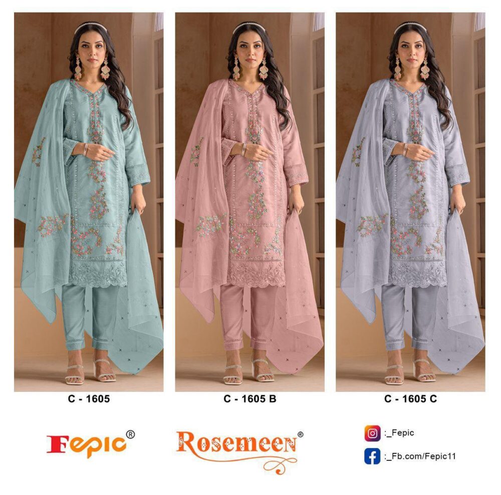 FEPIC C-1605 ROSEMEEN ORGANZA EMBROIDERED PAKISTANI SUITS ONLINE - Image 2