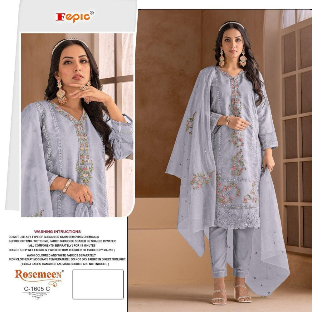 FEPIC C-1605 ROSEMEEN ORGANZA EMBROIDERED PAKISTANI SUITS ONLINE - Image 3