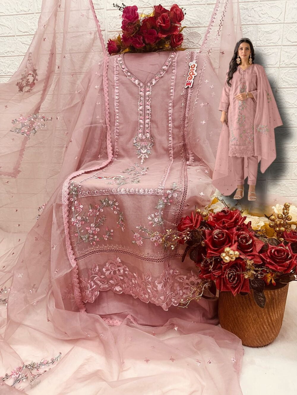 FEPIC C-1605 ROSEMEEN ORGANZA EMBROIDERED PAKISTANI SUITS ONLINE - Image 5