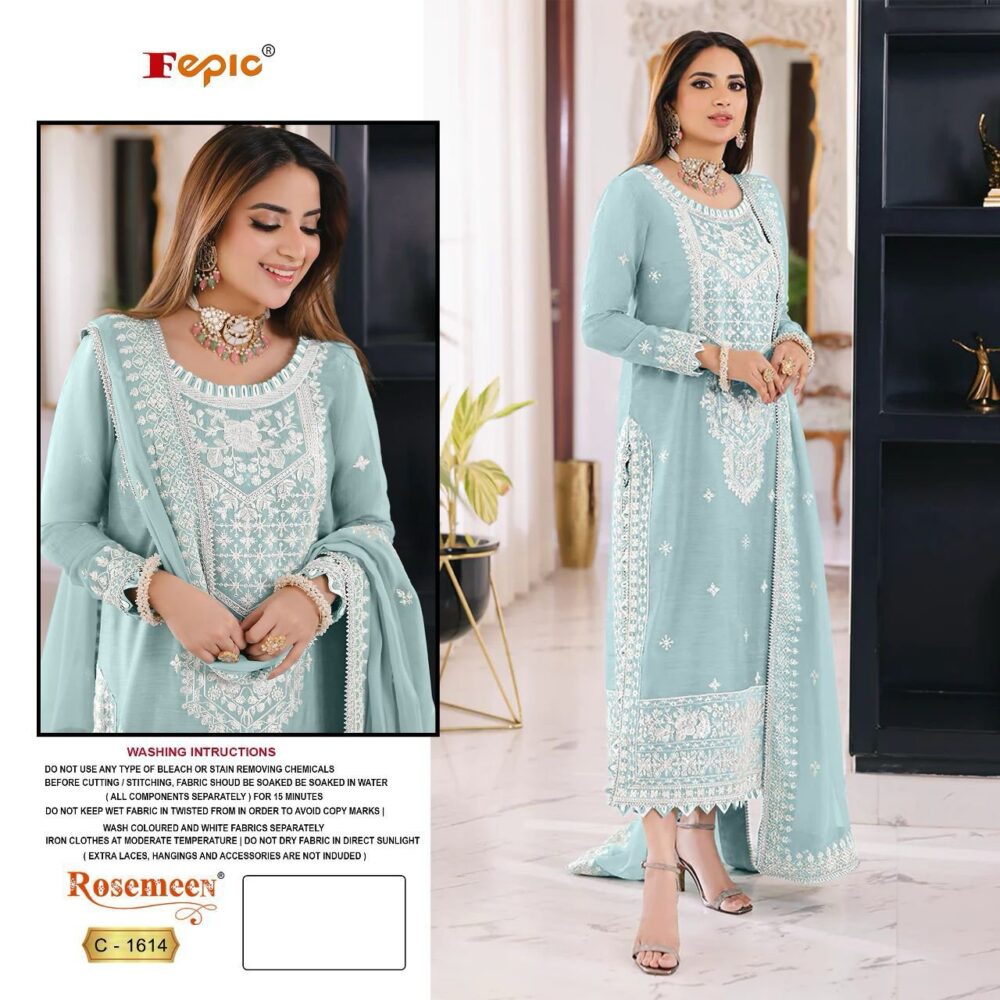 FEPIC C-1614 ORGANZA EMBROIDERED PAKISTANI PARTY WEAR SUITS