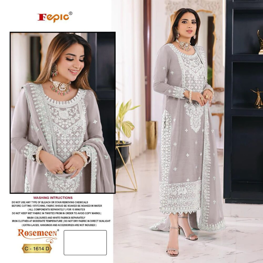 FEPIC C-1614 ORGANZA EMBROIDERED PAKISTANI PARTY WEAR SUITS - Image 3