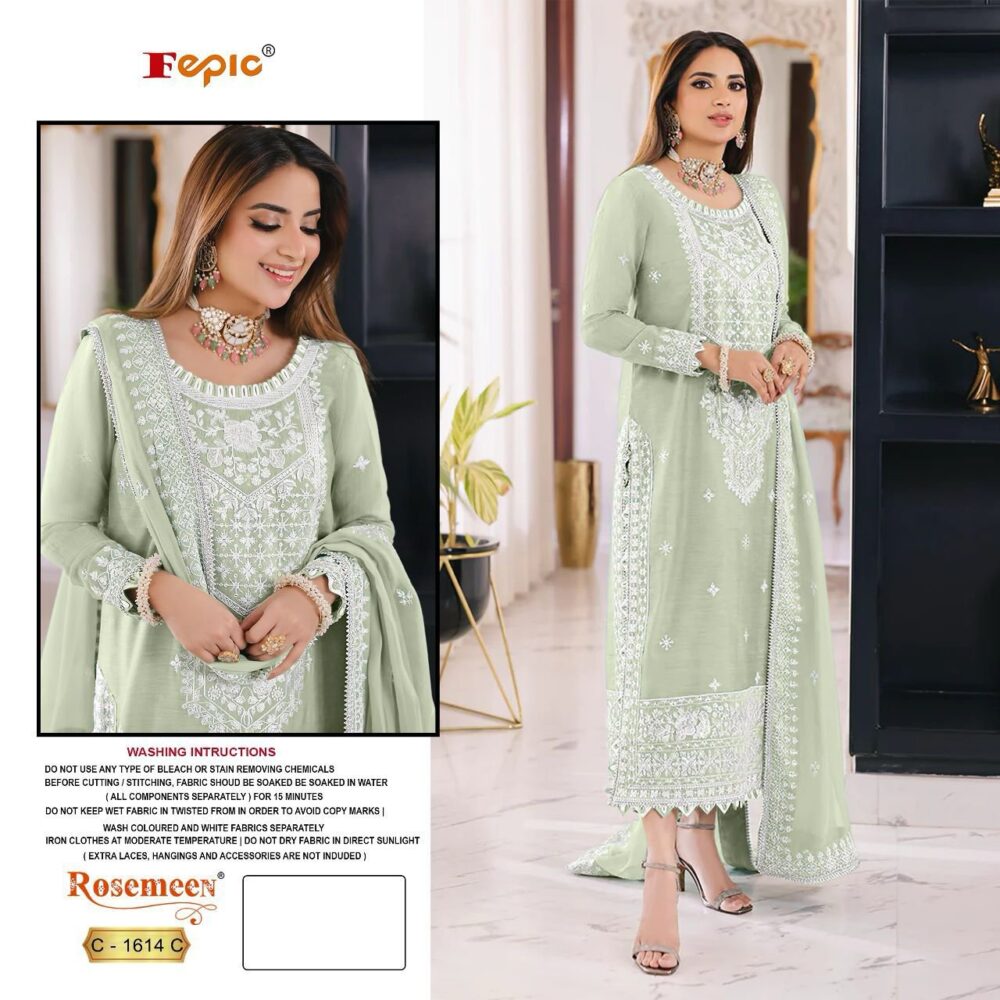 FEPIC C-1614 ORGANZA EMBROIDERED PAKISTANI PARTY WEAR SUITS - Image 6