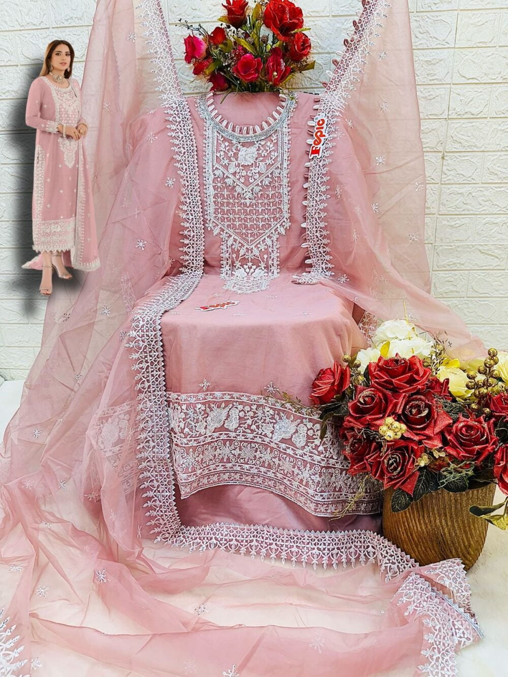 FEPIC C-1614 ORGANZA EMBROIDERED PAKISTANI PARTY WEAR SUITS - Image 8