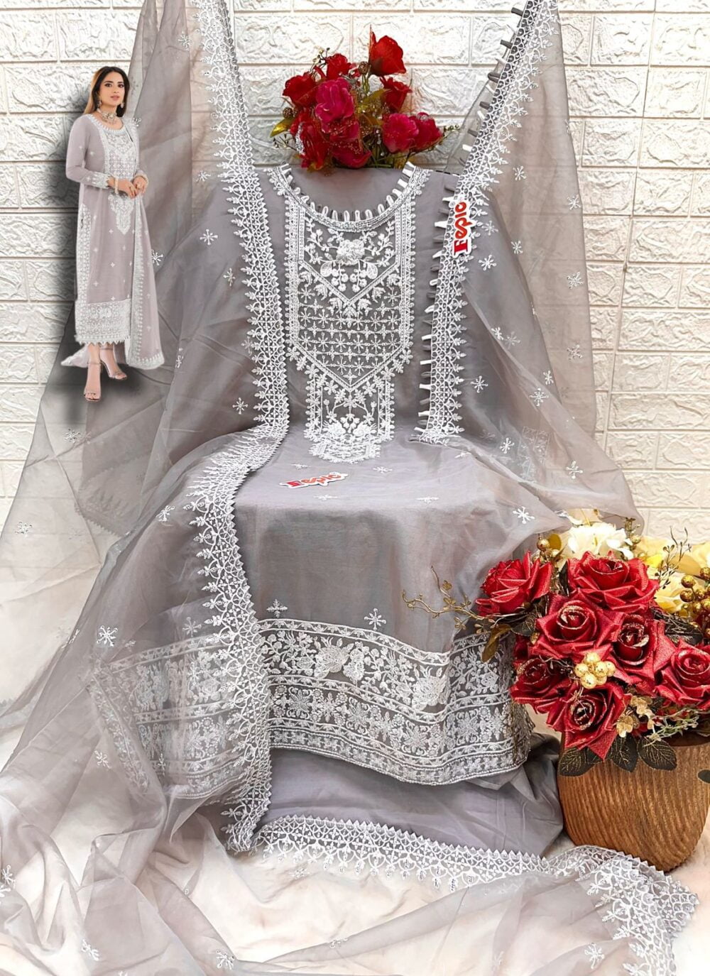 FEPIC C-1614 ORGANZA EMBROIDERED PAKISTANI PARTY WEAR SUITS - Image 9