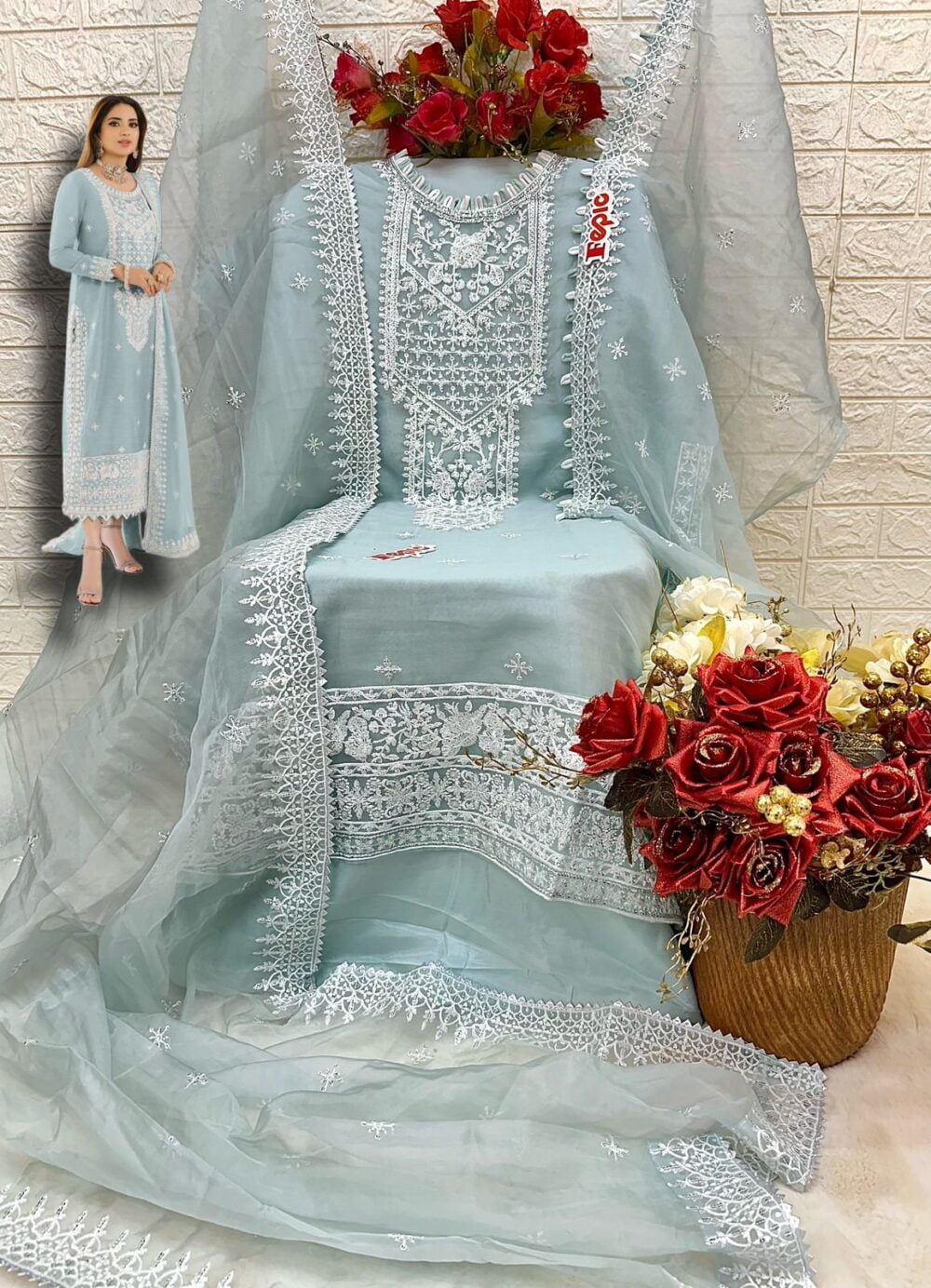 FEPIC C-1614 ORGANZA EMBROIDERED PAKISTANI PARTY WEAR SUITS - Image 4