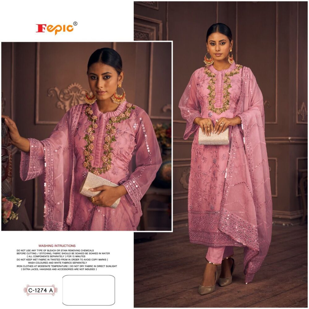 FEPIC C-1274 ORGANZA EMBROIDERED PAKISTANI SEMI STITCHED SUITS AT WHoLESALE RATES ONLINE