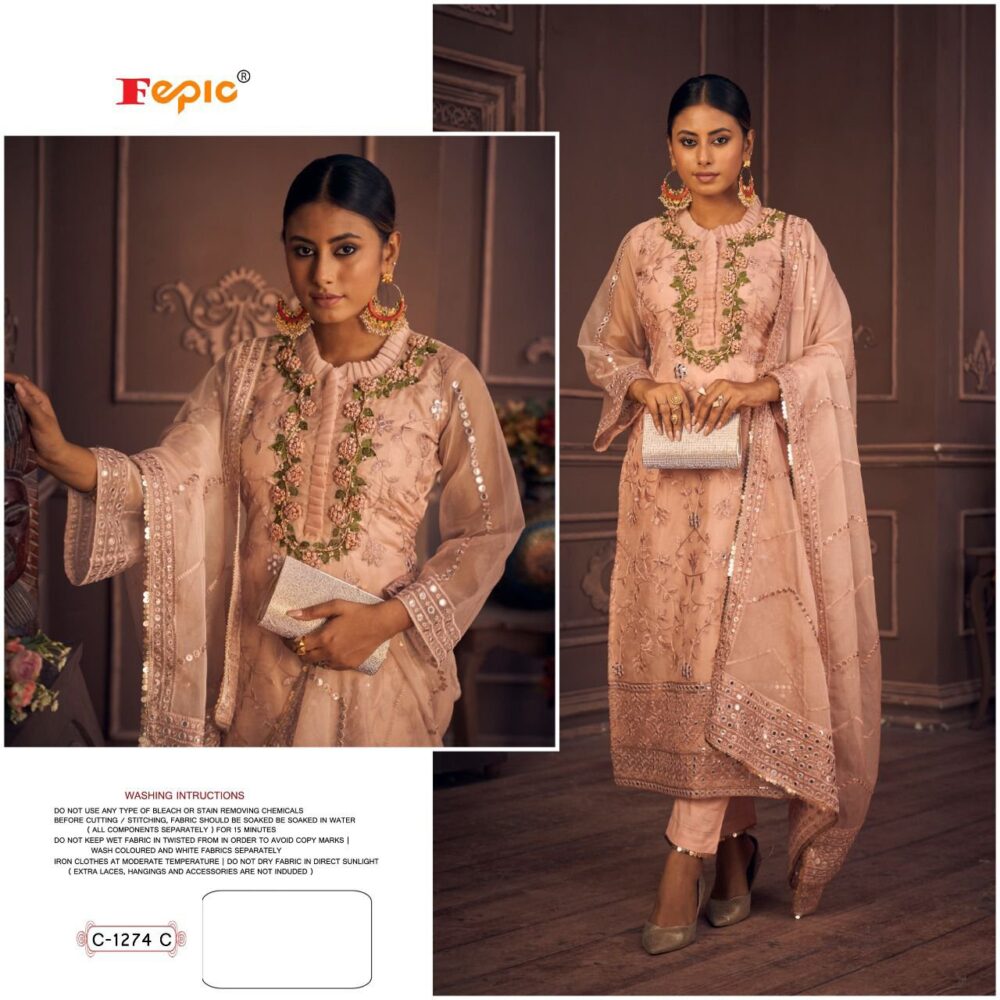 FEPIC C-1274 ORGANZA EMBROIDERED PAKISTANI SEMI STITCHED SUITS AT WHoLESALE RATES ONLINE - Image 2