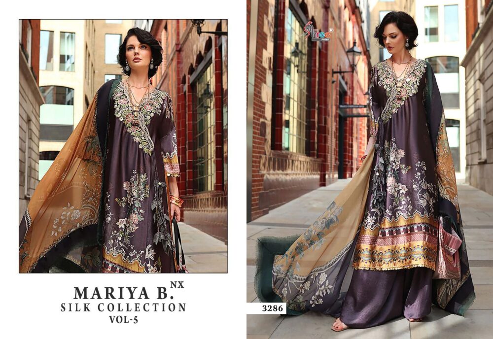 MARIA B SILK VOL-5 NX BY SHREE FABS 3286 TO 3291 PURE JAPAN SATIN PAKISTANI SUITS COLLECTION - Image 2