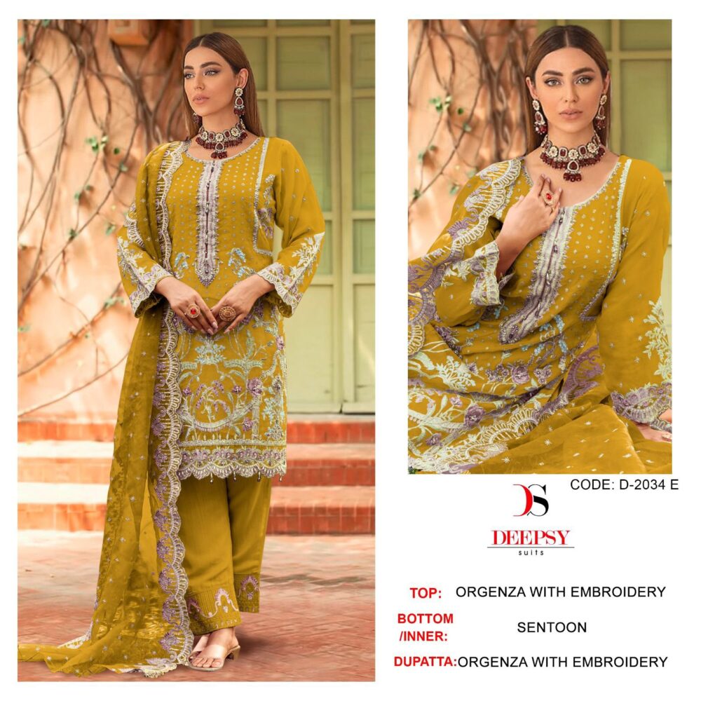 DEEPSY SUITS 2034 EFGH ORGANZA WITH HEAVY EMBROIDERY PAKISTANU SUITS - Image 3