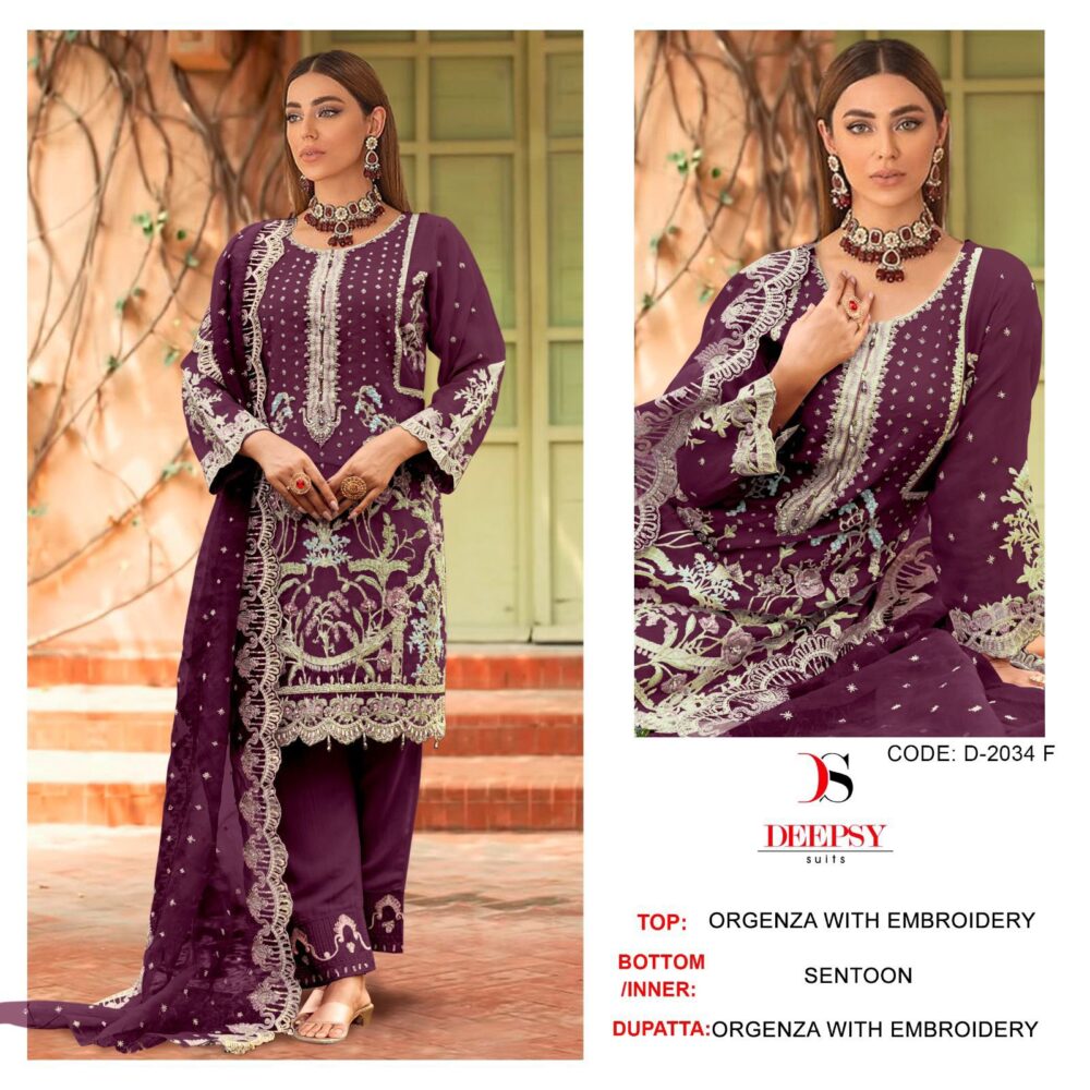 DEEPSY SUITS 2034 EFGH ORGANZA WITH HEAVY EMBROIDERY PAKISTANU SUITS