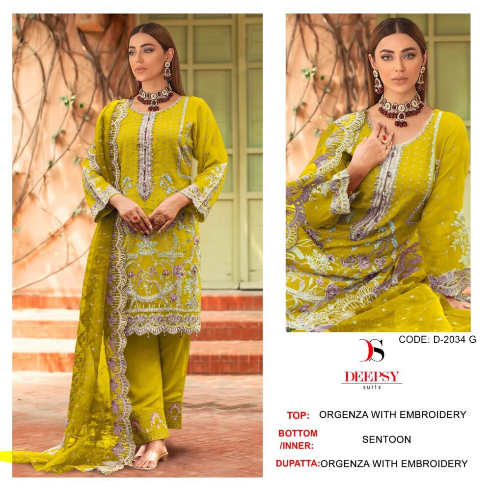 DEEPSY SUITS 2034 EFGH ORGANZA WITH HEAVY EMBROIDERY PAKISTANU SUITS - Image 4