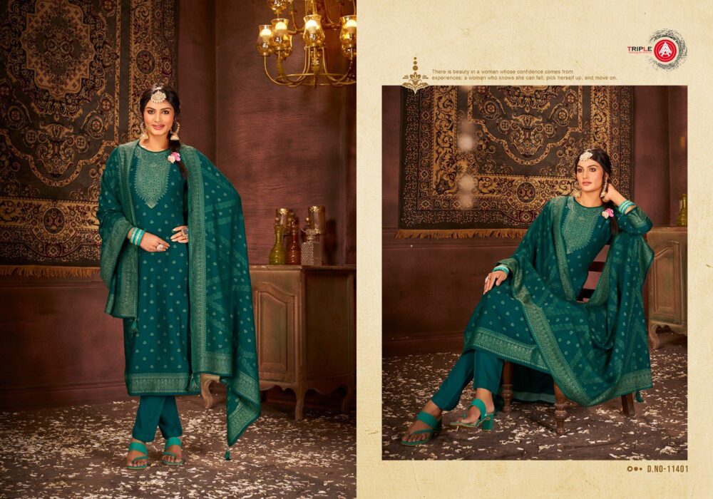 HARITA VOL-2 BY TRIPLE A PURE PASHMINA DESIGNER BRANDED SALWAR SUITS - Image 3