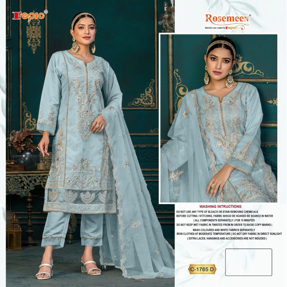 FEPIC ROSEMEEN C-1765 ORGANZA EMBROIDERED PAKISTANI SALWAR SUITS ONLINE - Image 3