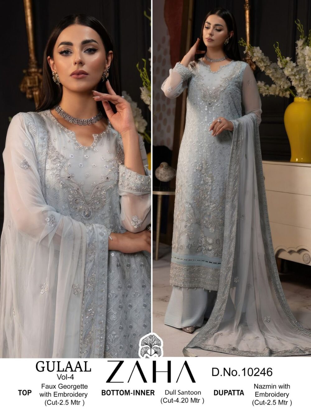 ZAHA GULAAL VOL-4 D.NO.10244 GEORGETTE HEAVY PAKISTANI SUITS - Image 2