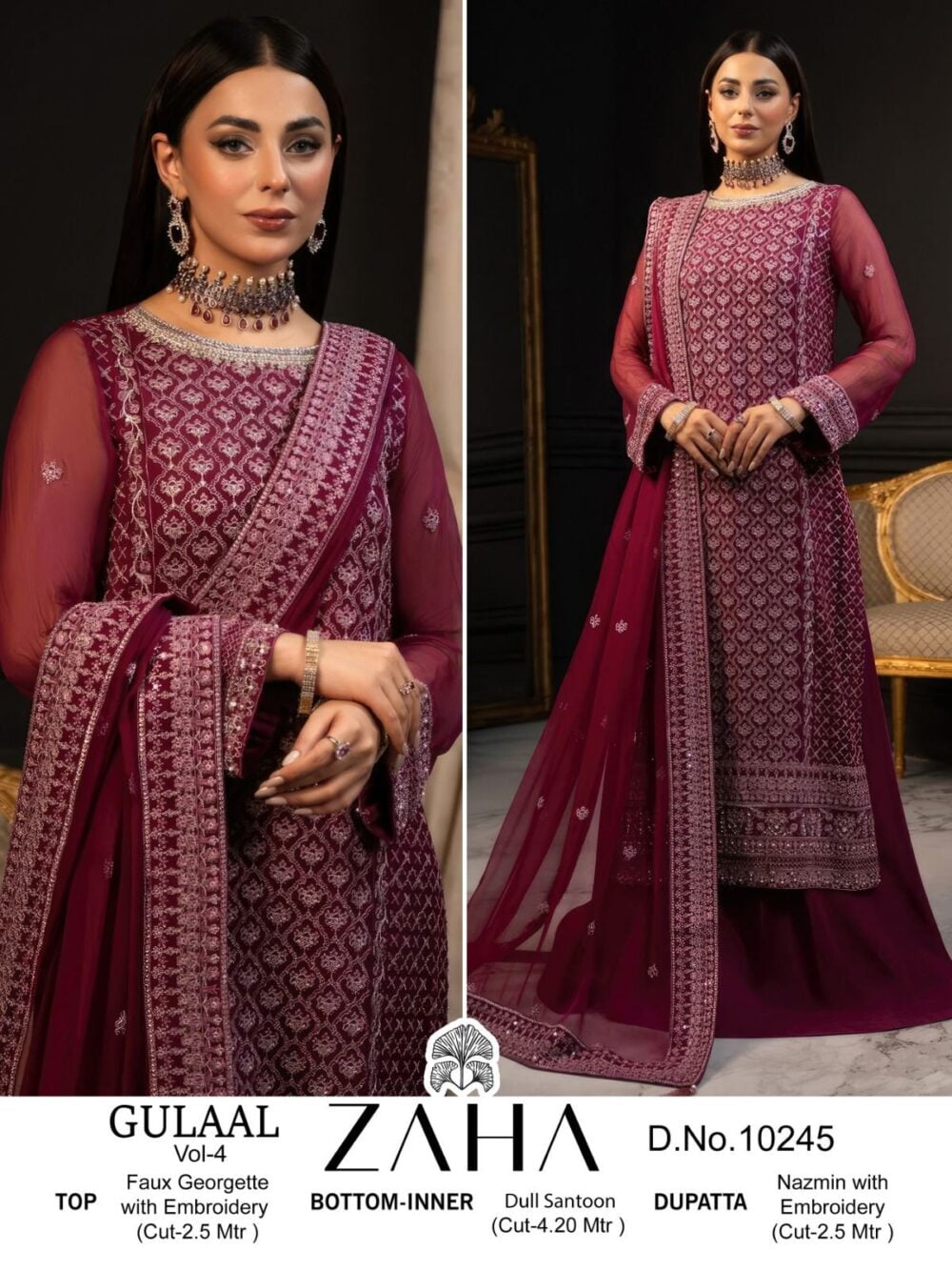 ZAHA GULAAL VOL-4 D.NO.10244 GEORGETTE HEAVY PAKISTANI SUITS - Image 3