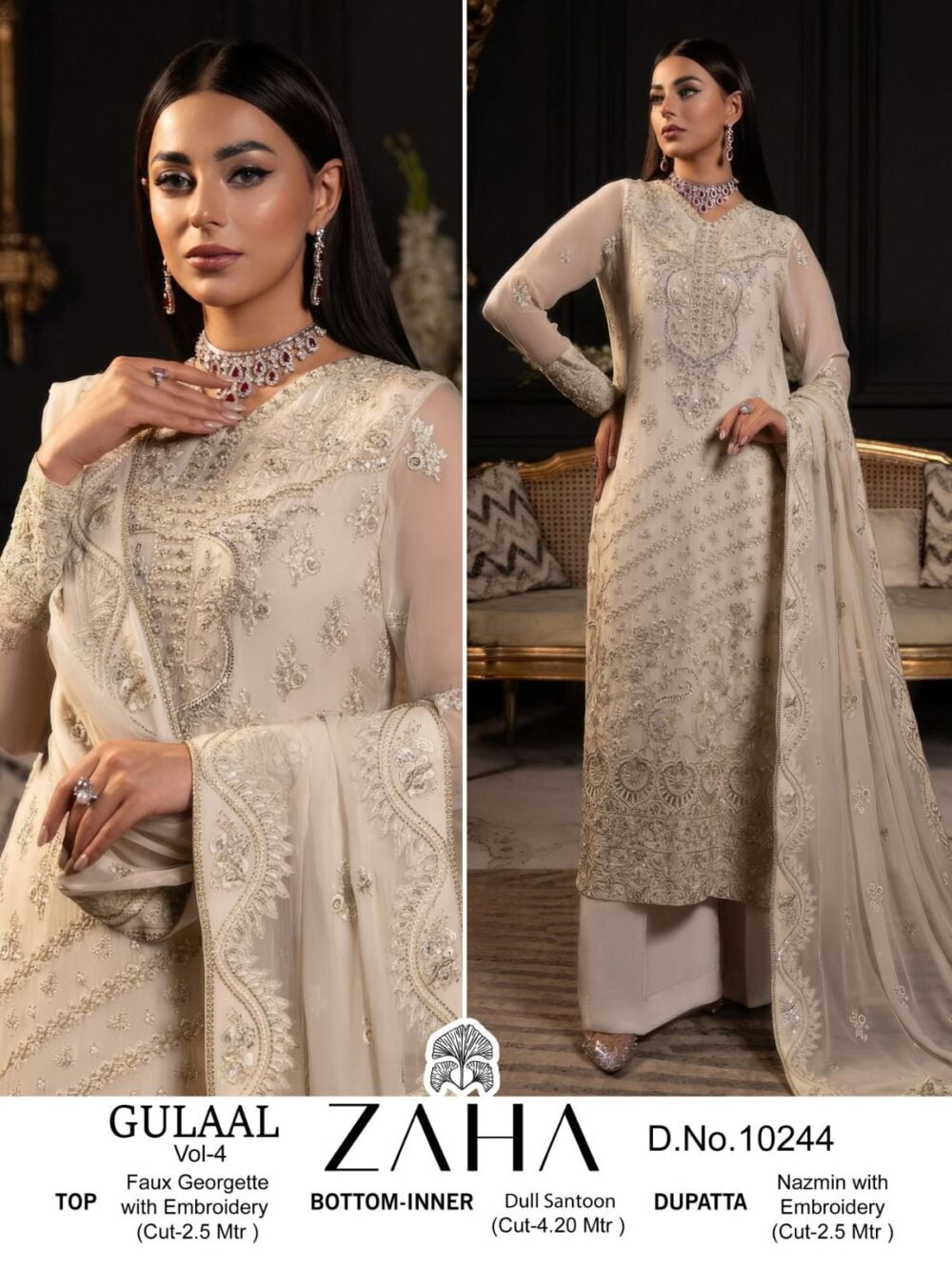 ZAHA GULAAL VOL-4 D.NO.10244 GEORGETTE HEAVY PAKISTANI SUITS