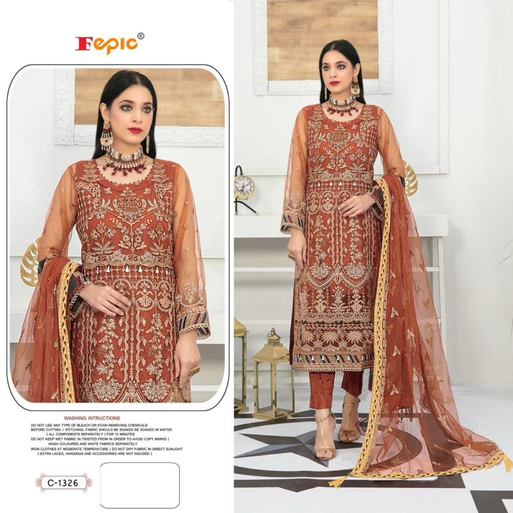 FEPIC ROSEMEEN C-1326 ORGANZA EMBROIDERED PAKISTANI SUITS ONLINE WHOLESALER