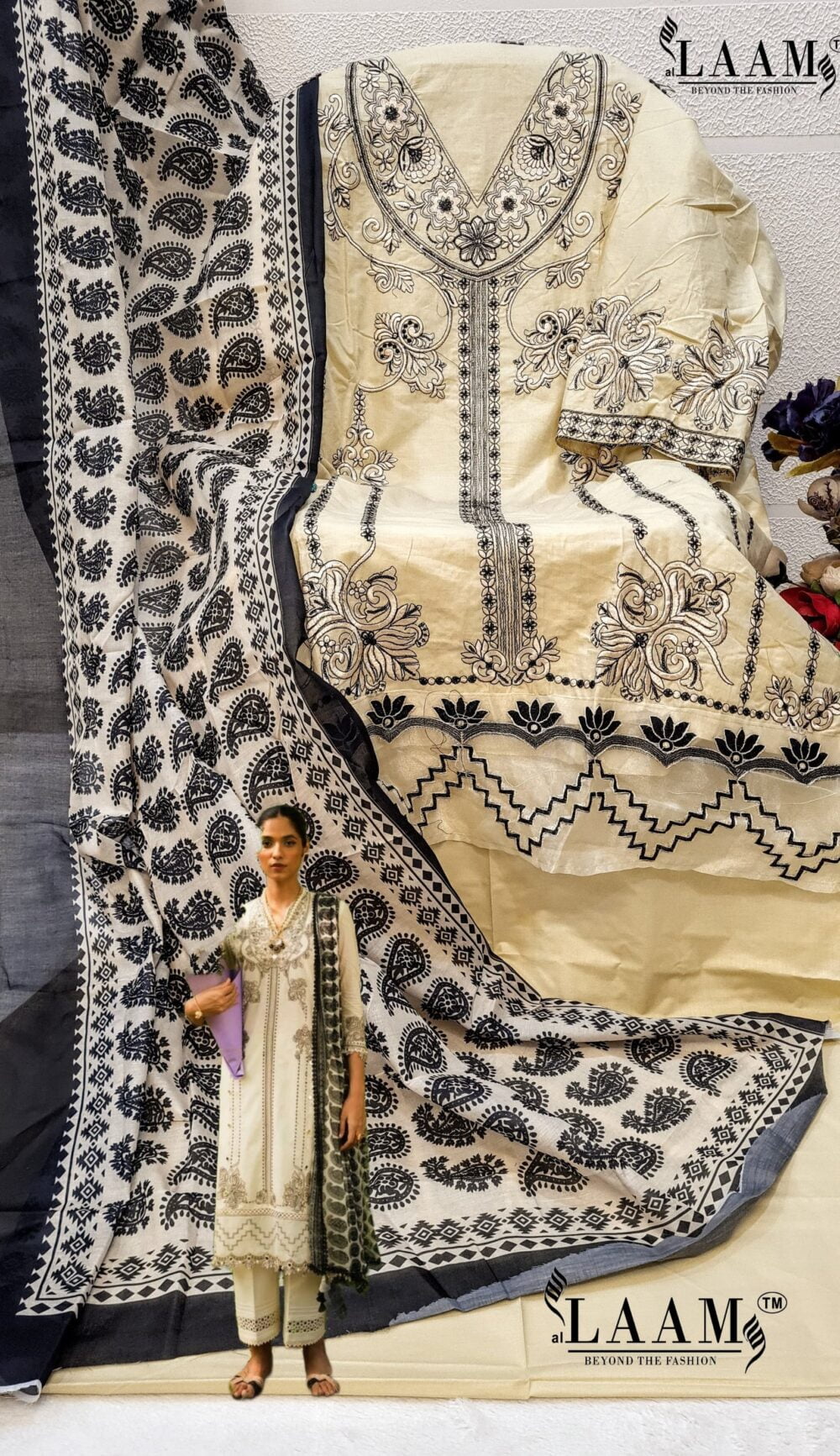AL LAAM D.NO.7863 PURE COTTON EMBROIDERED PAKISTANI LAWN SUITS ONLINE - Image 3