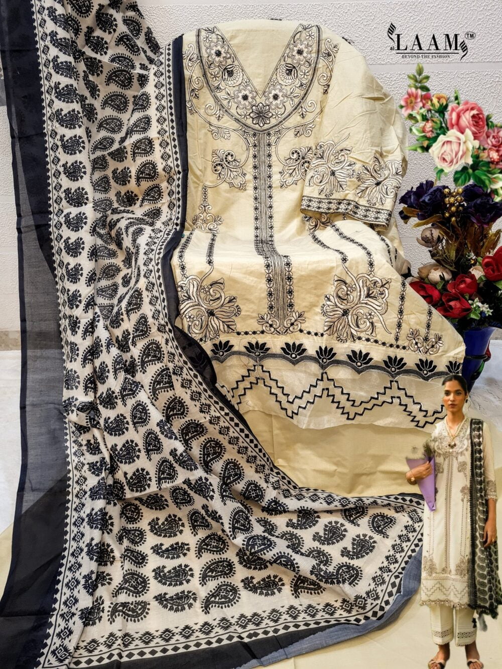 AL LAAM D.NO.7863 PURE COTTON EMBROIDERED PAKISTANI LAWN SUITS ONLINE - Image 4