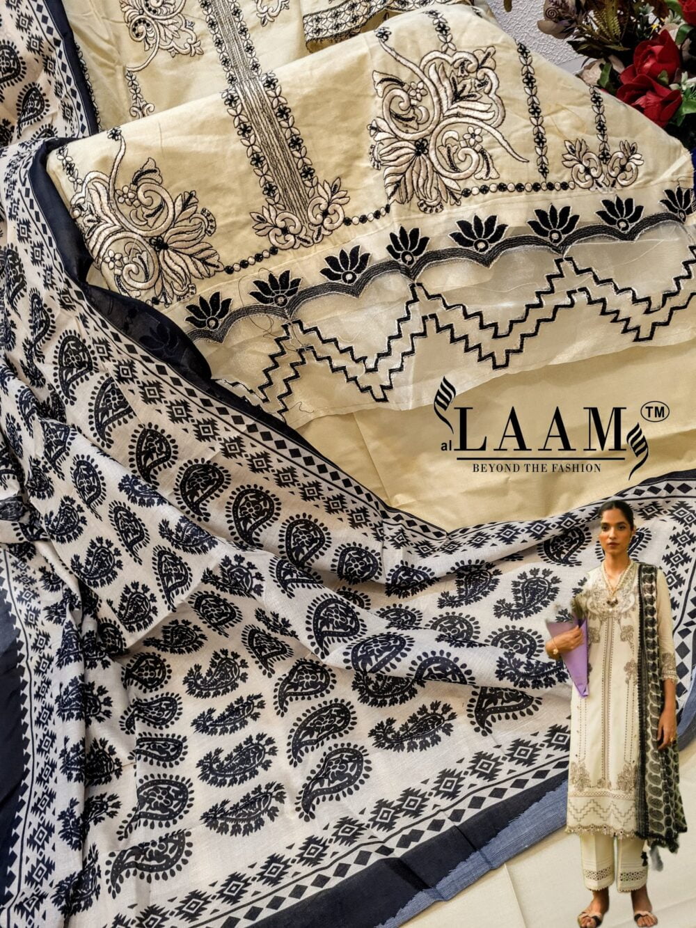 AL LAAM D.NO.7863 PURE COTTON EMBROIDERED PAKISTANI LAWN SUITS ONLINE - Image 5