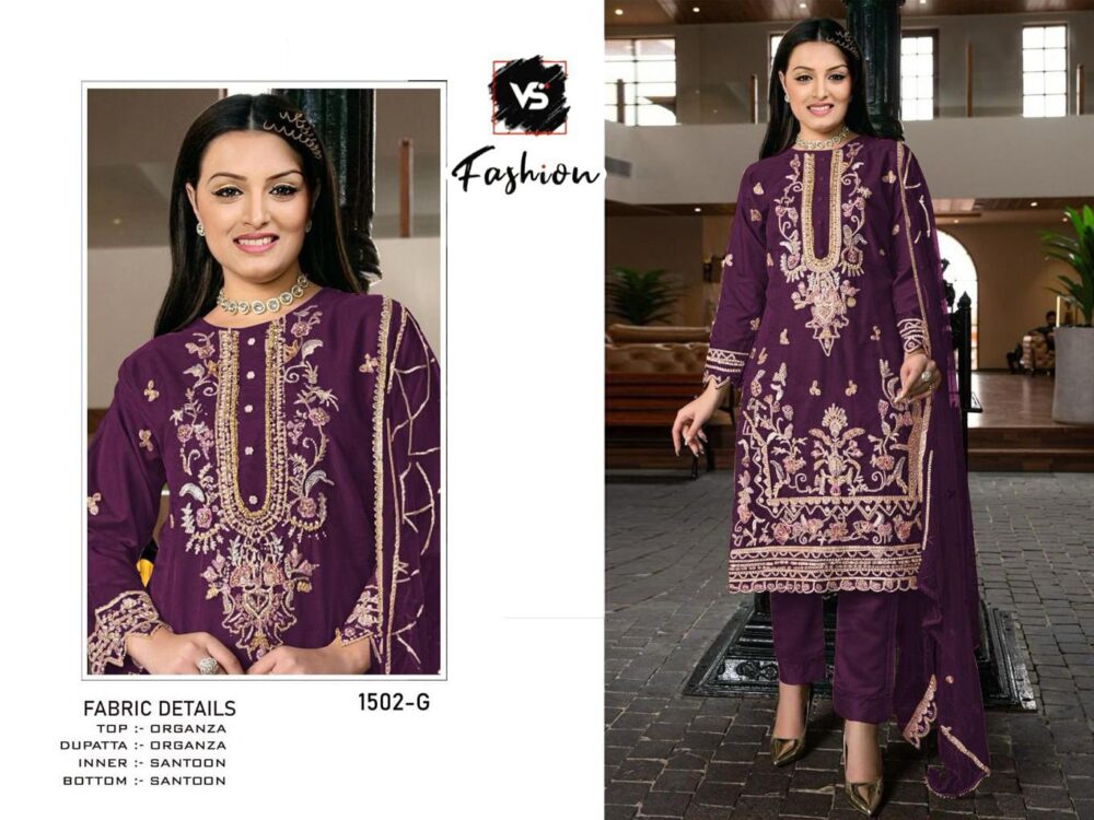 VS FASHION VS-1502 ORGANZA EMBROIDERED PAKISTANI SUITS ONLINE - Image 3