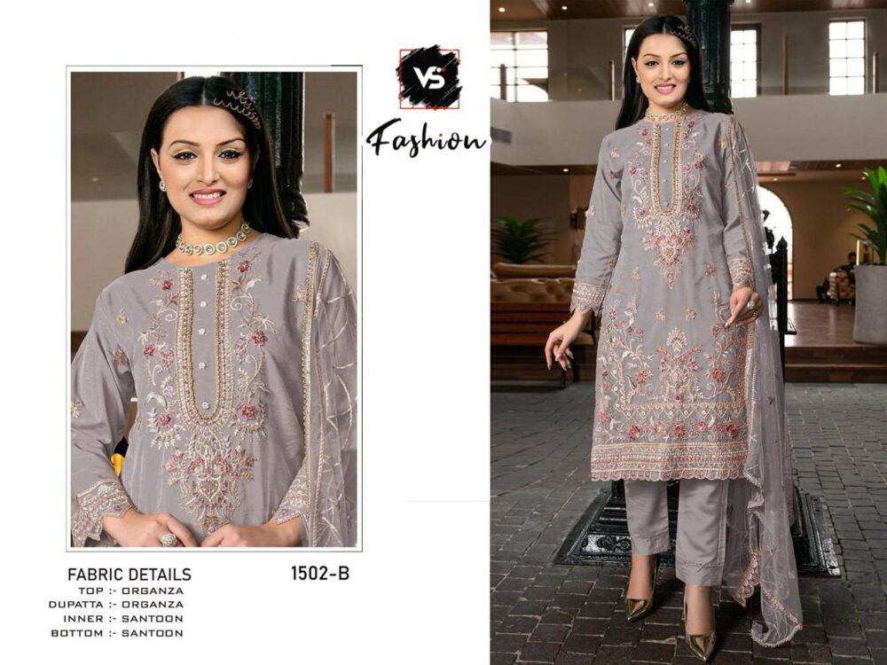 VS FASHION VS-1502 ORGANZA EMBROIDERED PAKISTANI SUITS ONLINE - Image 7