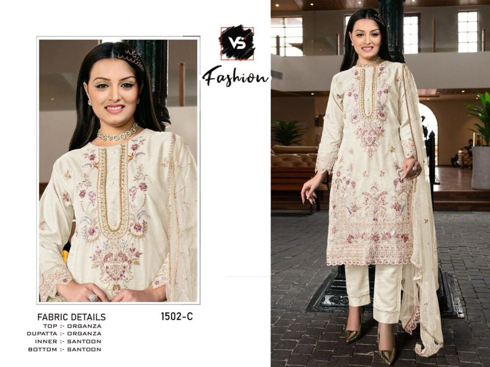 VS FASHION VS-1502 ORGANZA EMBROIDERED PAKISTANI SUITS ONLINE