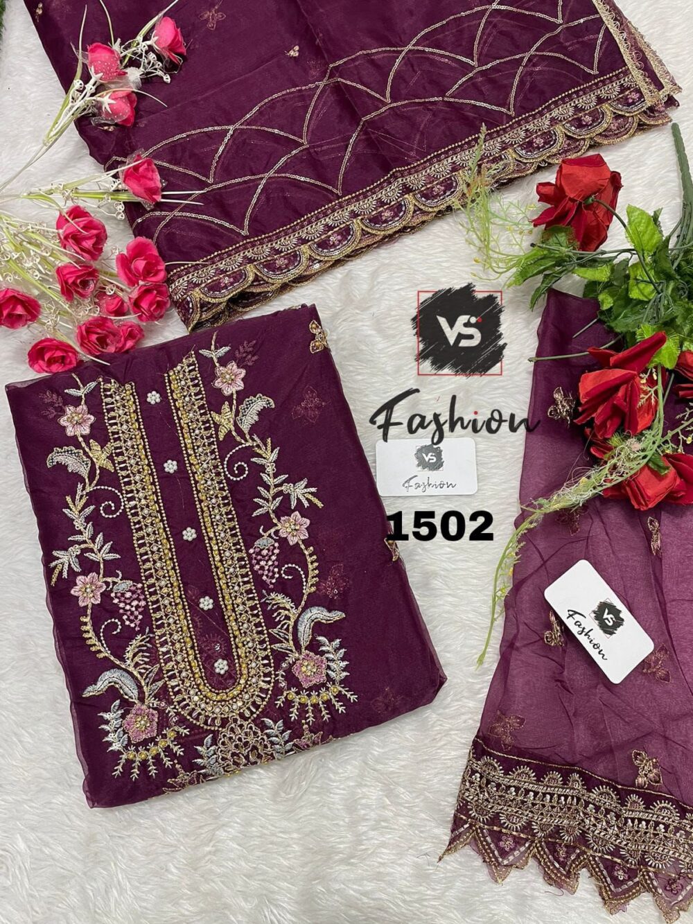 VS FASHION VS-1502 ORGANZA EMBROIDERED PAKISTANI SUITS ONLINE - Image 12