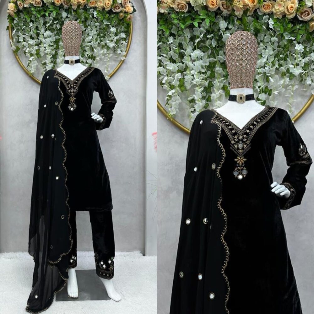 ALIA BHATT KD 1366 BLACK COLOR VELVET DESIGNER READYMADE SALWAR SUITS COLLECTION - Image 3