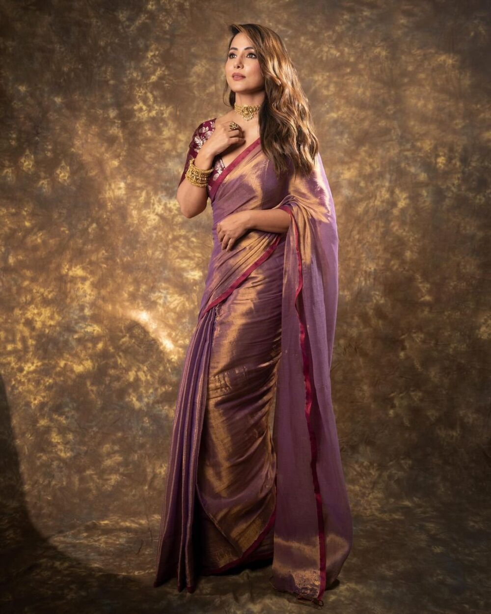KD 439 JIMMY CHU SILK WITH BANARASI BLOUSE DESIGNER PARTY WEAR LOOK SAREES ONLINE - Image 2