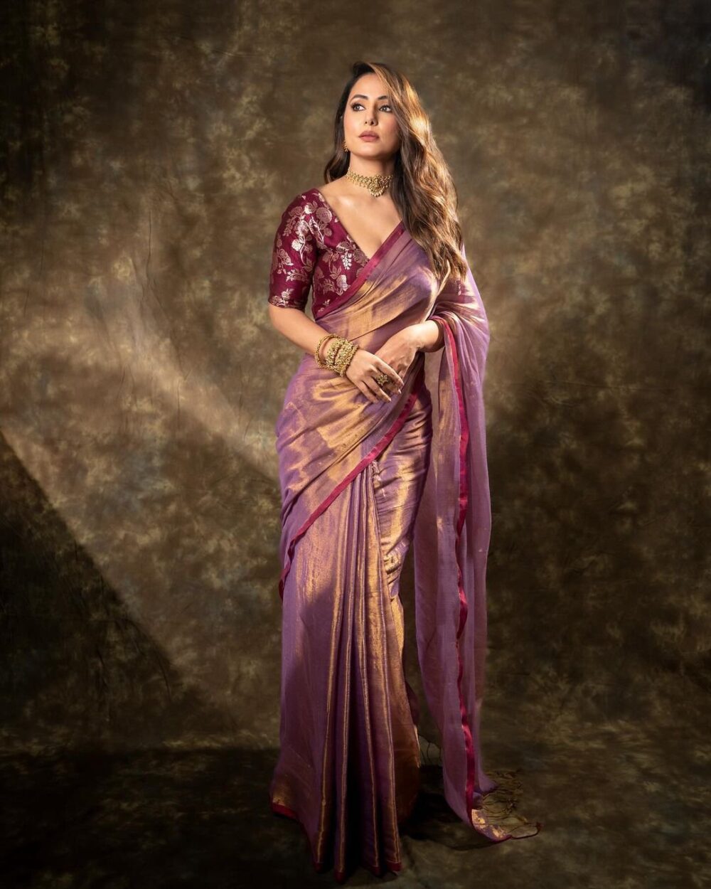 KD 439 JIMMY CHU SILK WITH BANARASI BLOUSE DESIGNER PARTY WEAR LOOK SAREES ONLINE - Image 3