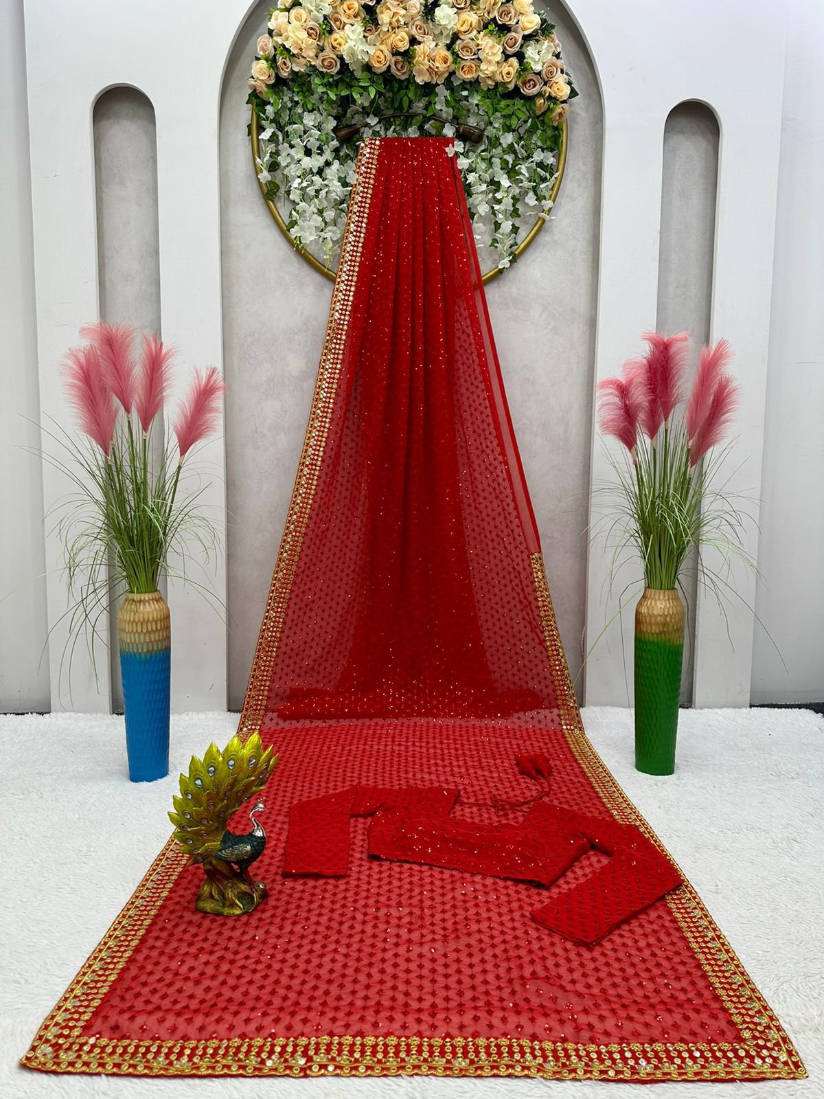 KD 427 FAUX GEORGETTE RED COLOR DESIGNER PARTY WEAR SAREES ONLINE - Image 8