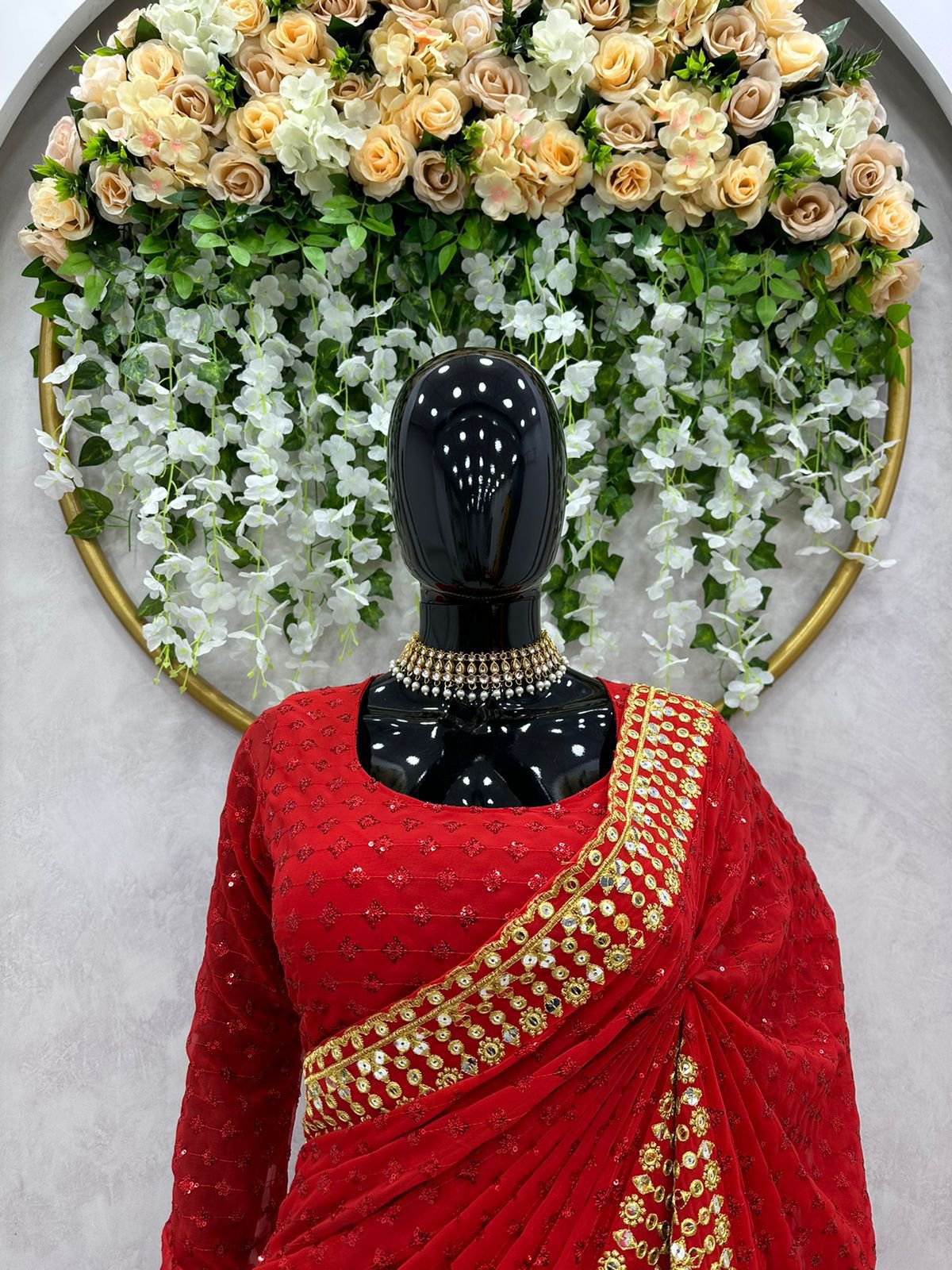 KD 427 FAUX GEORGETTE RED COLOR DESIGNER PARTY WEAR SAREES ONLINE - Image 7