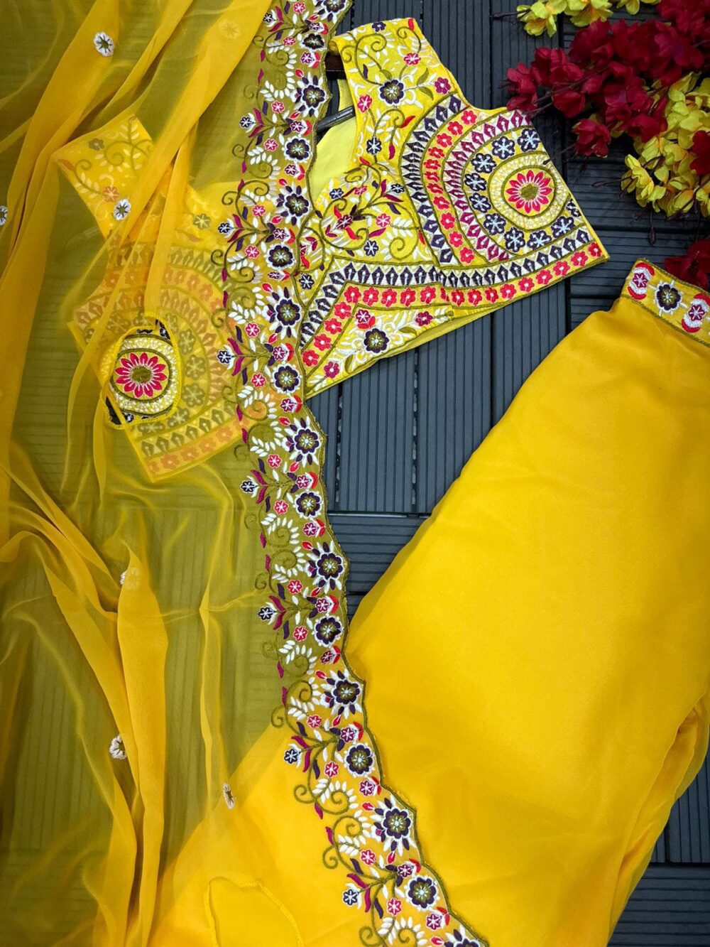 HALDI RASHAM SPECIAL GEORGETTE INDO WESTERN SHARARA READYMADE SETS - Image 3