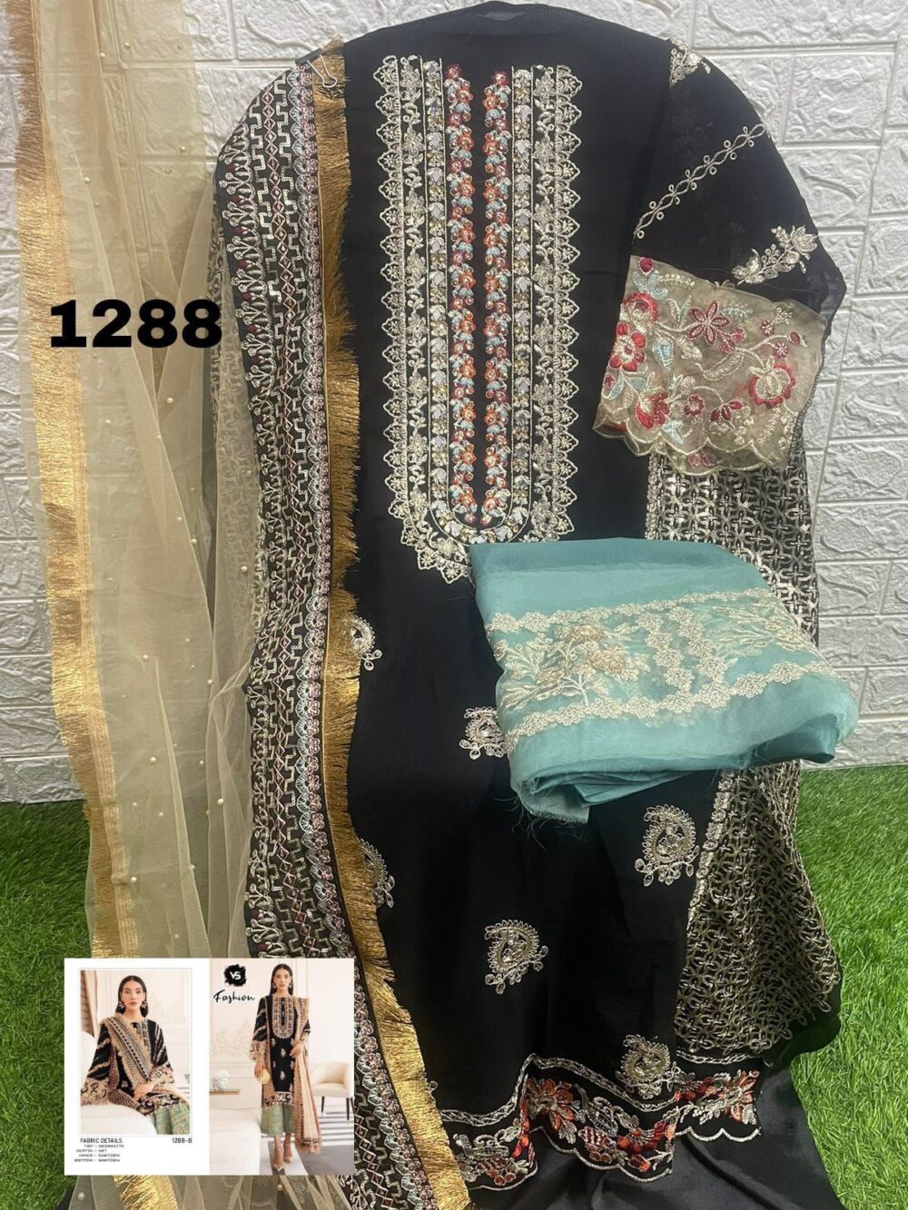 VS FASHION 1288 GEORGETTE BLACK COLOR PAKISTANI PARTY WEAR SUITS - Image 3