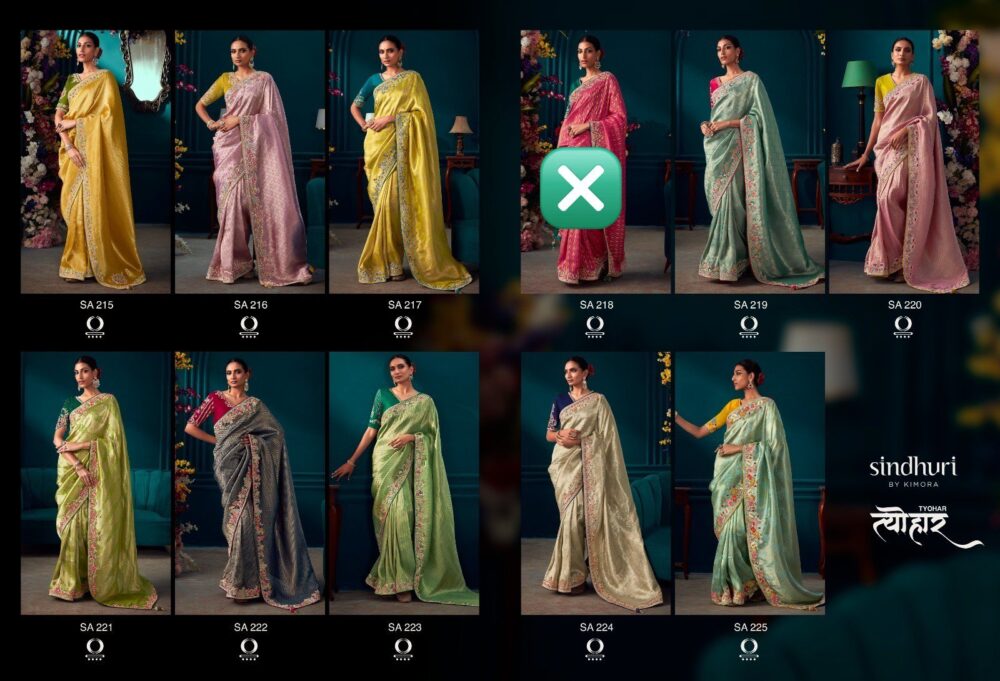 KIMORA TYOHAR SA-215 TO SA-225 SERIES PURE BANARASI KANJIVARAM WEDDING AND PARTY WEAR DESIGNER SAREES ONLINE - Image 20