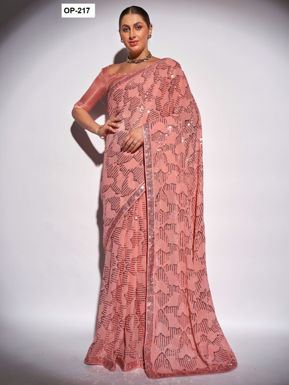 LAXMINAM D.NO. OP-217 GEORGETTE DESIGNER PARTY WEAR SAREES ONLINE - Image 5