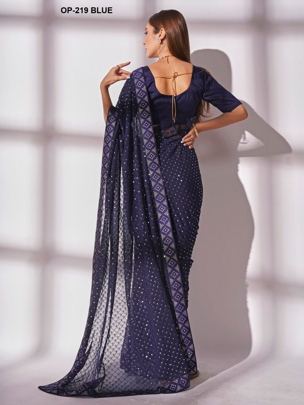 LAXMINAM D.NO. OP-219 BLUE COLOR GEROGETTE DESIGNER PARTY WEAR SAREES ONLINE - Image 5