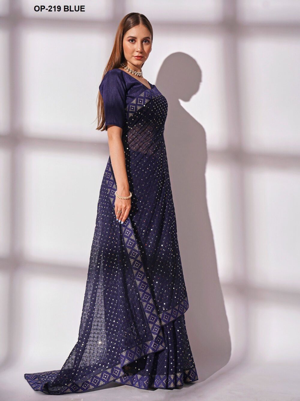 LAXMINAM D.NO. OP-219 BLUE COLOR GEROGETTE DESIGNER PARTY WEAR SAREES ONLINE - Image 4