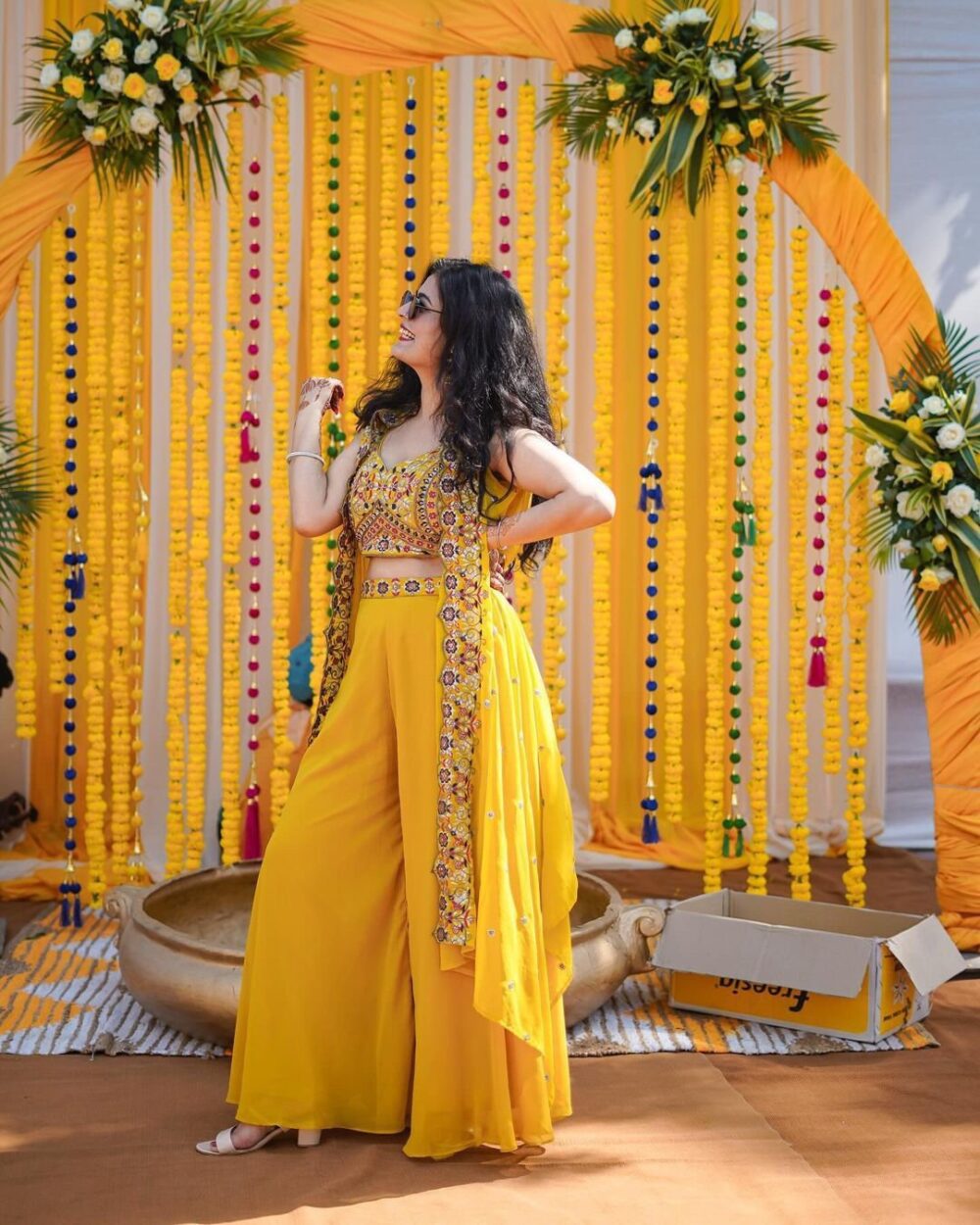 HALDI RASHAM SPECIAL GEORGETTE INDO WESTERN SHARARA READYMADE SETS - Image 2