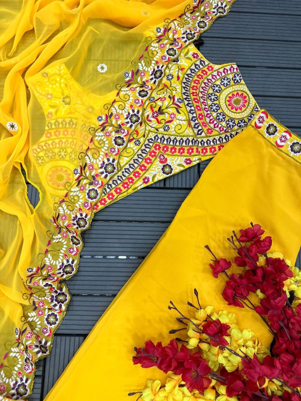 HALDI RASHAM SPECIAL GEORGETTE INDO WESTERN SHARARA READYMADE SETS - Image 5