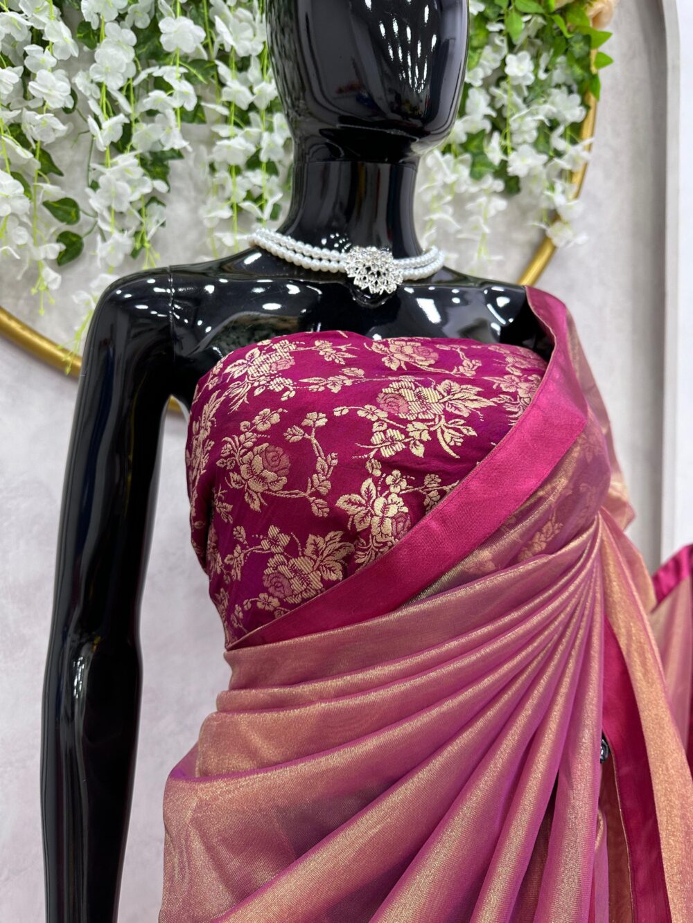 KD 439 JIMMY CHU SILK WITH BANARASI BLOUSE DESIGNER PARTY WEAR LOOK SAREES ONLINE - Image 7