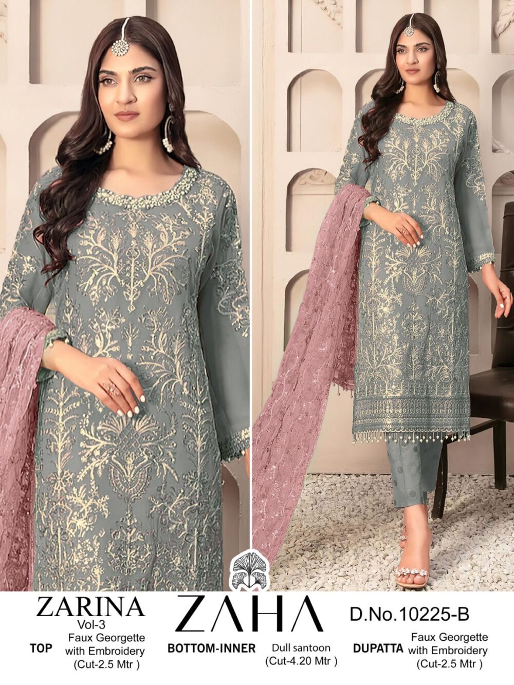 ZAHA ZARINA VOL-3 10225 ABC GEORGETTE EMBROIDERED PAKISTANI PARTY WEAR SUITS - Image 2