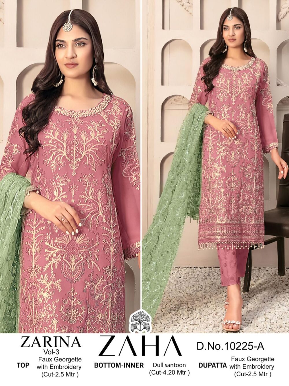 ZAHA ZARINA VOL-3 10225 ABC GEORGETTE EMBROIDERED PAKISTANI PARTY WEAR SUITS