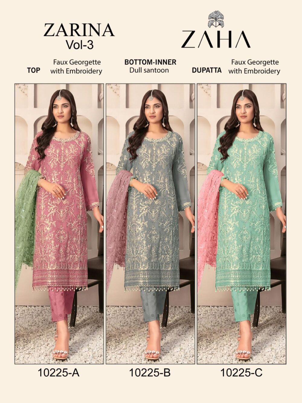 ZAHA ZARINA VOL-3 10225 ABC GEORGETTE EMBROIDERED PAKISTANI PARTY WEAR SUITS - Image 5