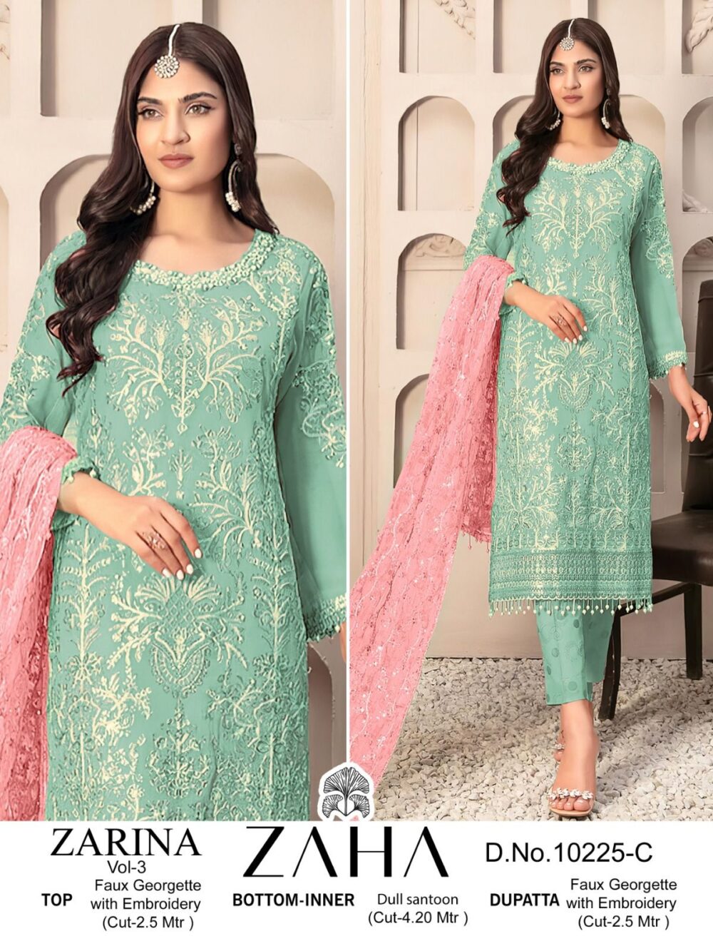 ZAHA ZARINA VOL-3 10225 ABC GEORGETTE EMBROIDERED PAKISTANI PARTY WEAR SUITS - Image 4